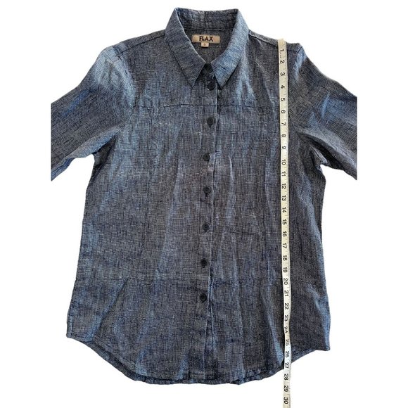 FLAX Metallic McQueen Linen Blend Button Up Shirt Shacket Blue Small‎ $169 - Picture 11 of 11